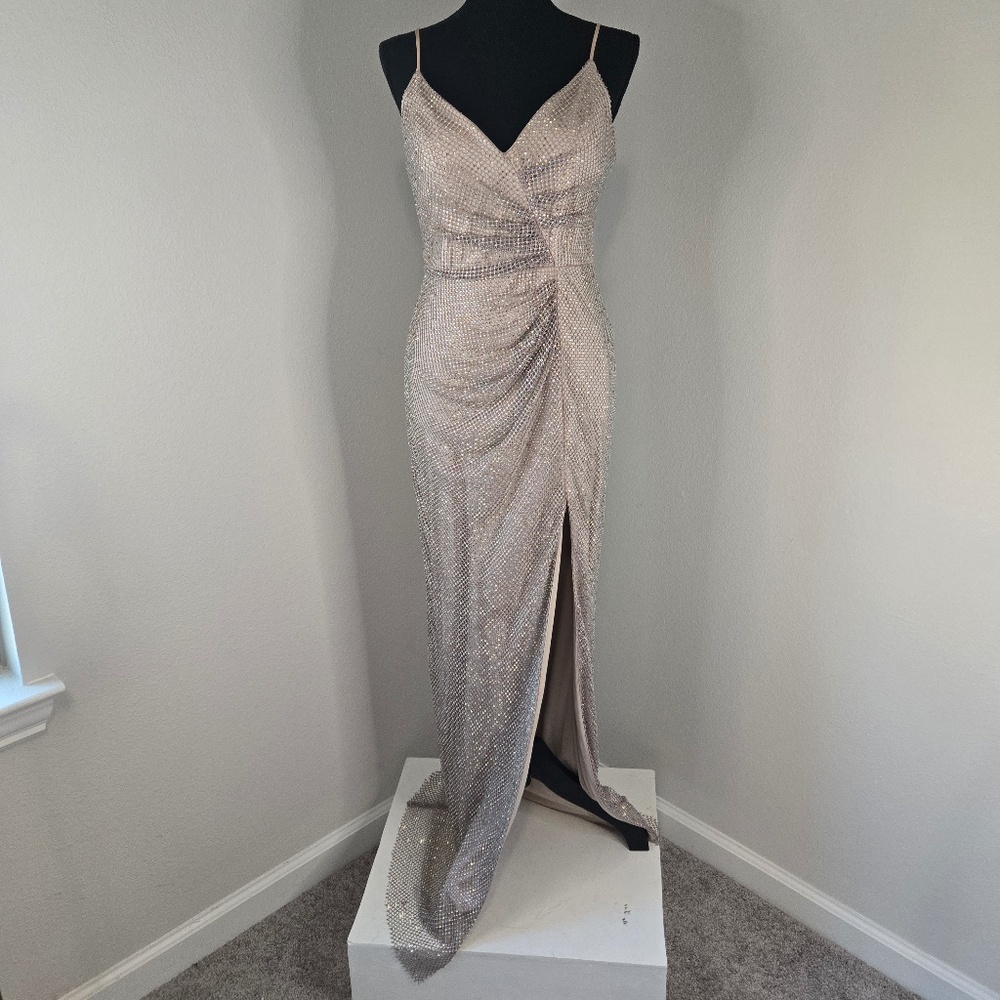 Rhinestone Beige Formal Gown #sold